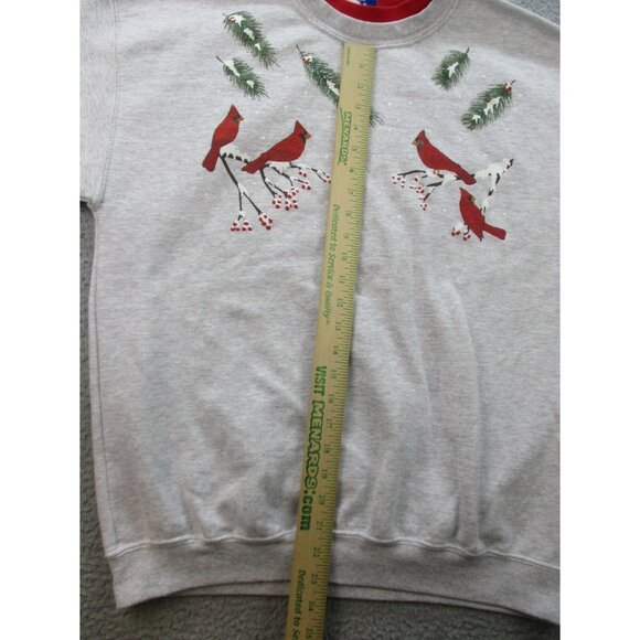 Christmas Sweatshirt Women's Large Cardinals Double Collar Granny Gray Red Birds - Picture 3 of 7